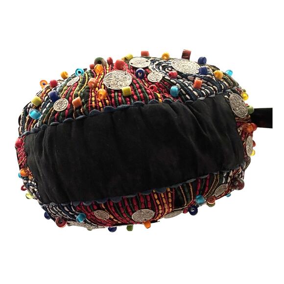 Chico's Heavily Beaded Coins Handbag Art to Wear Boho Kaleidoscop Silver Rings - Picture 8 of 9